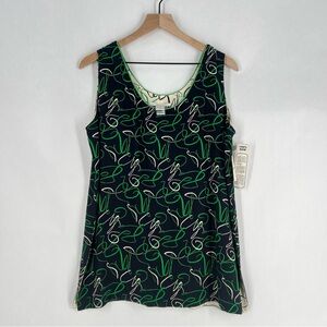 Peter Nygard Silk Green Navy Sleeveless Scribble Printed Women's Tank Top‎ 12